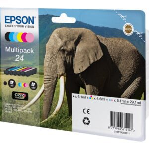 Epson Elephant C13T24284011 blækpatron 6 stk Original Standard udbytte Sort, Blå, Lys cyan, Magenta, Lys magenta, Gul