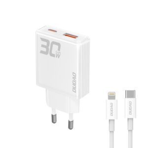 Dudao A30EU Adapter 30Watt GaN 1xUSB-C 1xUSB-A (USB-C to Lightning cable included)