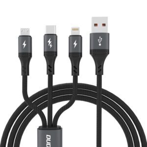 Dudao L3E 3-i-1 USB-A til MicroUSB/USB-C/Lightning 66W 1,2m Sort