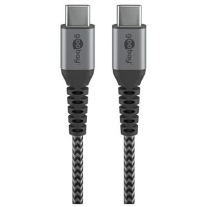 Goobay - USB-C ™ to USB-C ™ Textile Cable with Metal Plugs (Space Grey/Silver), 2 m