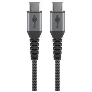 Goobay - USB-C ™ to USB-C ™ Textile Cable with Metal Plugs (Space Grey/Silver), 1 m