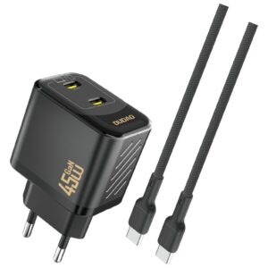 Dudao A28PCEU Adapter 45Watt 2xUSB-C (1m USB-C to USB-C cable included) Sort