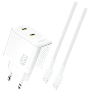Dudao A28PCEU Adapter 45Watt 2xUSB-C (1m USB-C to USB-C cable included) Hvid