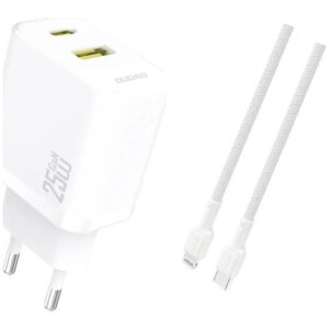 Dudao A26TEUL Adapter 25Watt 1xUSB-C 1xUSB-A (1m USB-C to Lightning included) Hvid