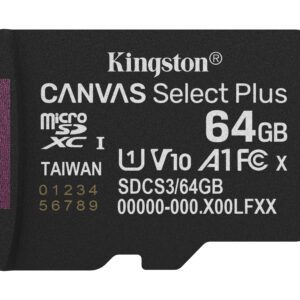 Kingston Technology 64 GB micSDXC Canvas Select Plus Gen3 100R A1, enkelt pakke uden ADP