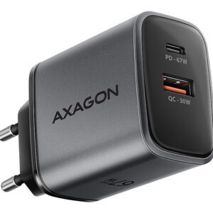 Axagon ACU-PQ67 oplader til mobil enhed Universel Sort, Grå Vekselstrøm Hurtig opladning Indendørs