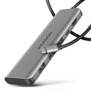 Axagon HMC-5H USB-C 3.2 Gen 1 hub 3x USB-A 4K HDMI PD 100W - Silber Ledningsført USB 3.2 Gen 1 (3.1 Gen 1) Type-C Sølv