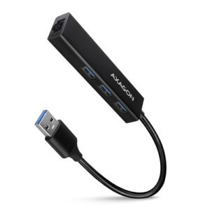 Axagon HMA-GL3A Multiport-Hub USB 3.0 Typ A Gbit-LAN 3x USB-A microSD Ledningsført USB 3.2 Gen 1 (3.1 Gen 1) Type-A Sort