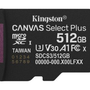 Kingston Technology 512 GB micSDXC Canvas Select Plus Gen3 150R A1, enkelt pakke uden ADP