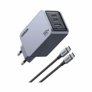Ugreen Nexode Pro EU 3-Port GaN PD Fast Charger With USB-C Cable Universel Sort, Grå Vekselstrøm Hurtig opladning Indendørs